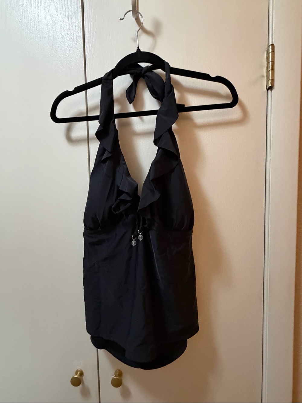Faded Glory Black Ruffle Halter Tankini Top